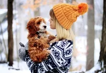 women winter snow forest dogs human friendship 1920x1200 wallpaper Art HD Wallpaper